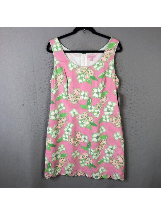 Lilly Pulitzer Dresses & Skirts - Lilly Pulitzer Dress Womens 14 Pink Butterfly Floral Shift Scallop Hem Nina NEW